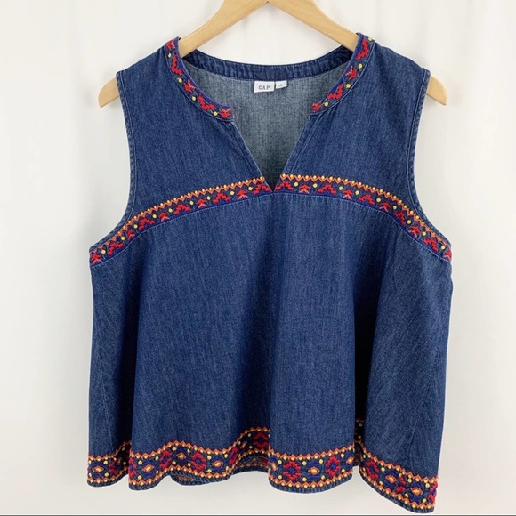 Gap Denim Embroidered Pullover L - Picture 1 of 6